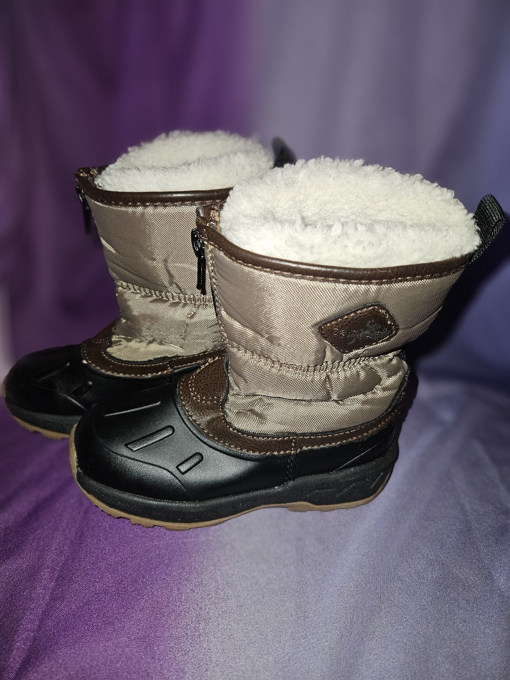 Kids Waterproof Winter Snow Boots in Taupe Brown and Black
